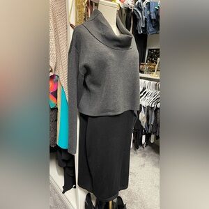 Bleecker 126 Women's Cowl Neck Long Sleeve Sweater Dress Grey/Black Size Large